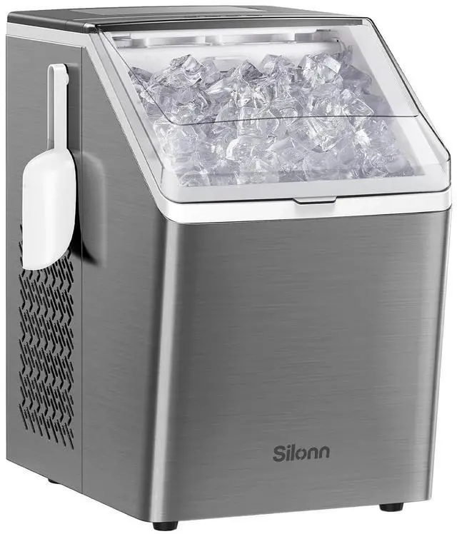 Main image of Ice Makers Countertop, 44lbs Per Day, 2 Ways to Add Water, Auto Self-Cleaning, Stainless Steel Ice Machine for Home Office Bar Party