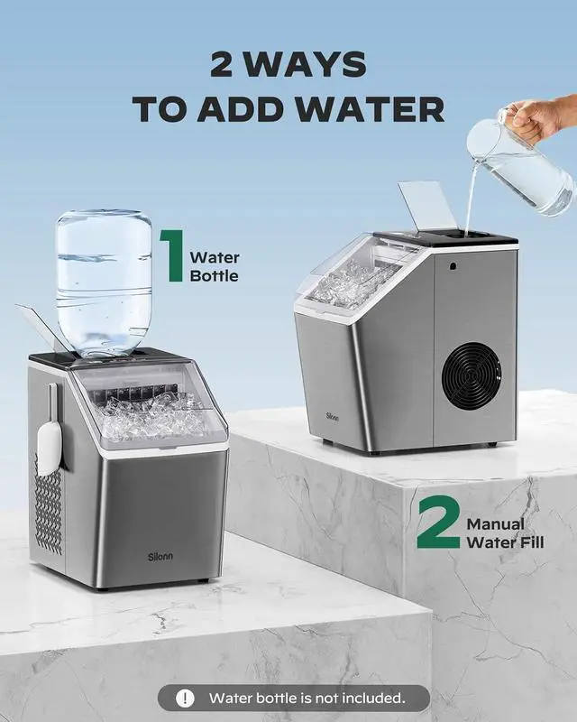 Alt view image 3 of 7 - Ice Makers Countertop, 44lbs Per Day, 2 Ways to Add Water, Auto Self-Cleaning, Stainless Steel Ice Machine for Home Office Bar Party