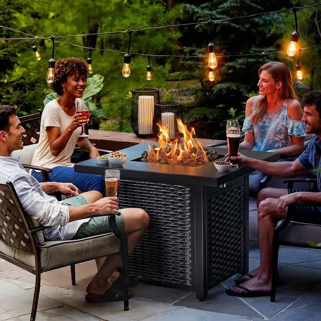 Alt view image 2 of 6 - 32 Inch Propane Fire Pit, CSA-Listed Outdoor Gas Fire Pits 50,000 BTU Steel Fire Pit Table with Lid, Add Warmth and Ambience to Gatherings and Parties On Patio Deck Garden, Black,CIFPT4B