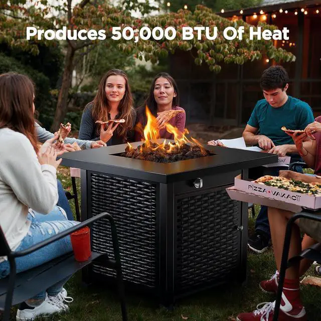 Alt view image 3 of 6 - 32 Inch Propane Fire Pit, CSA-Listed Outdoor Gas Fire Pits 50,000 BTU Steel Fire Pit Table with Lid, Add Warmth and Ambience to Gatherings and Parties On Patio Deck Garden, Black,CIFPT4B