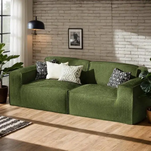 Main image of 80" Modular Sectional Sofa, 2 Seater Loveseat Corduroy Cloud Boneless Couch with Deep Seat for Living Room, Green