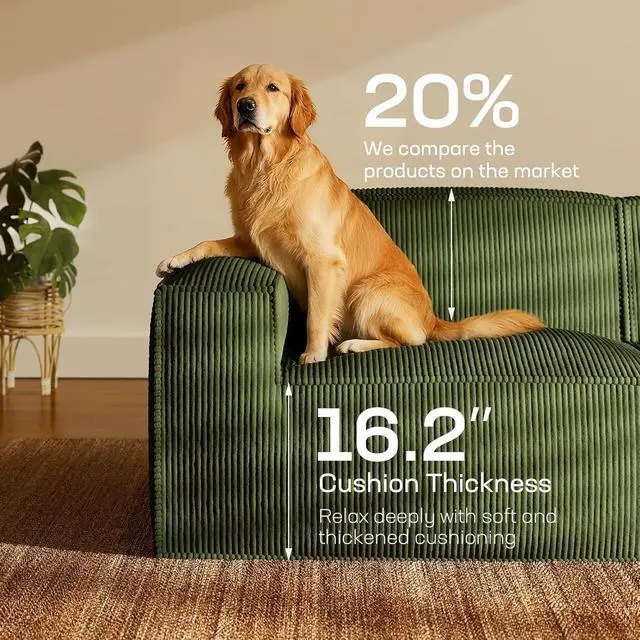 Alt view image 2 of 4 - 80" Modular Sectional Sofa, 2 Seater Loveseat Corduroy Cloud Boneless Couch with Deep Seat for Living Room, Green