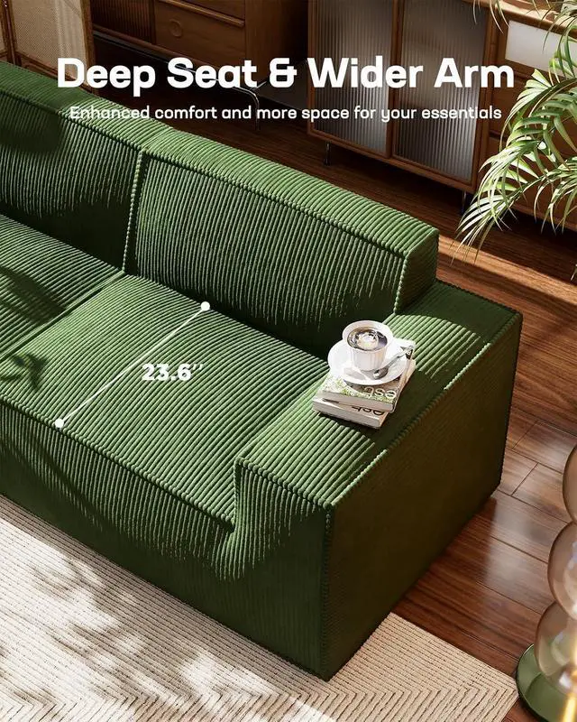 Alt view image 3 of 4 - 80" Modular Sectional Sofa, 2 Seater Loveseat Corduroy Cloud Boneless Couch with Deep Seat for Living Room, Green