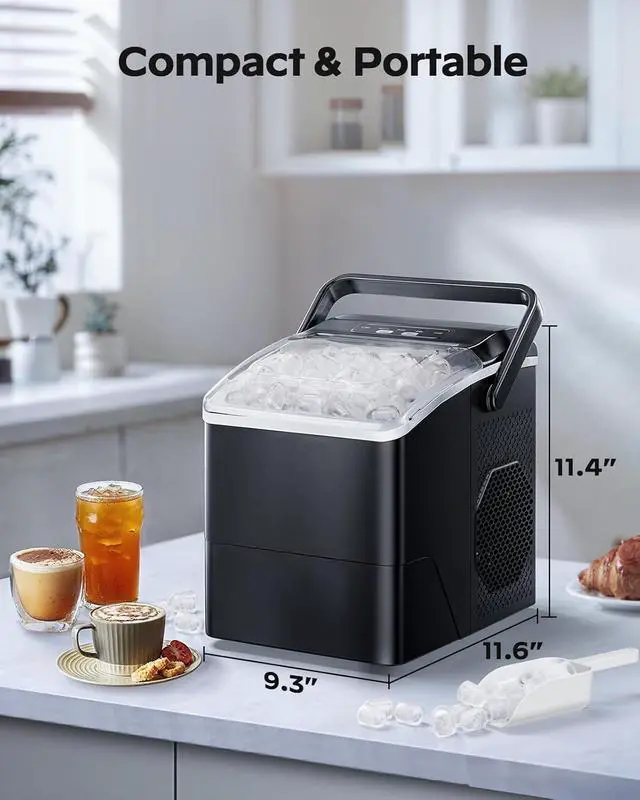 Alt view image 6 of 7 - Ice Maker Countertop, 9 Cubes Ready in 6 Mins, 26 lbs per Day, Ice Machine with 2 Ice Sizes and Self-Cleaning, Portable Ice Maker with Handle for Home, Kitchen, Camping, RV, Office, Black