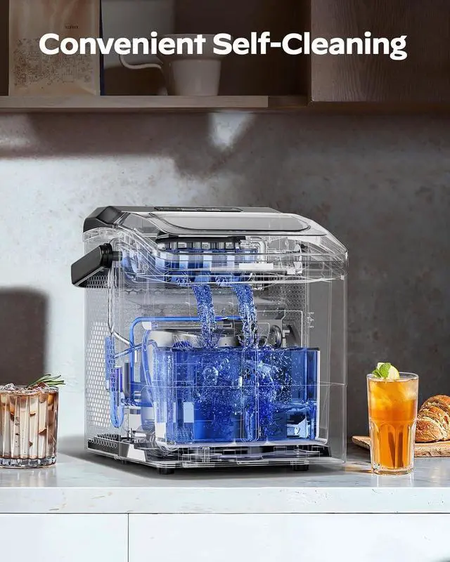 Alt view image 5 of 7 - Ice Maker Countertop, 9 Cubes Ready in 6 Mins, 26 lbs per Day, Ice Machine with 2 Ice Sizes and Self-Cleaning, Portable Ice Maker with Handle for Home, Kitchen, Camping, RV, Office, Black