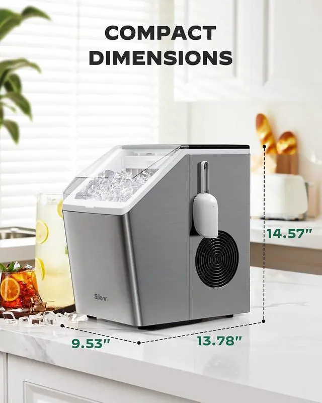 Alt view image 7 of 7 - Ice Makers Countertop, 44lbs Per Day, 2 Ways to Add Water, Auto Self-Cleaning, Stainless Steel Ice Machine for Home Office Bar Party