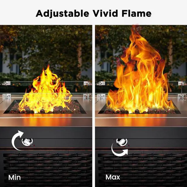 Alt view image 6 of 7 - Propane Fire Pit, 28 Outdoor Gas Fire Pit, 50,000 BTU Steel Fire Table with Glass Wind Guard, Lid & Lava Rock, Add Warmth and Ambience to Gatherings On Patio Deck Garden (2 Packages)