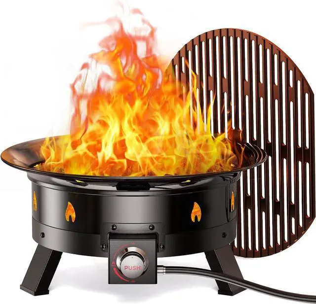 Main image of 21 Inch Propane Fire Pit with Grill Grate, Folding Legs, 58,000 BTU, Black, Metal, Round, Compatible with Propane
