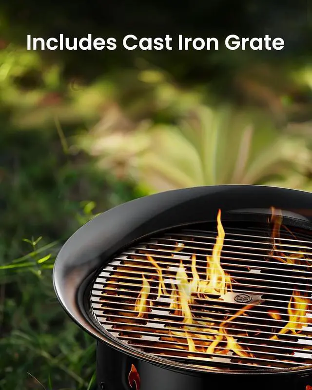 Alt view image 3 of 7 - 21 Inch Propane Fire Pit with Grill Grate, Folding Legs, 58,000 BTU, Black, Metal, Round, Compatible with Propane
