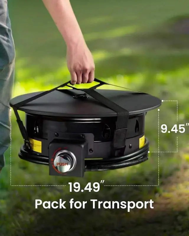 Alt view image 7 of 7 - Large Propane Fire Pit 19 Inch, Gas Fire Pit with Grill Grate, Folding Legs, Hose Hooks, Propane Tank Holder, Cover & Carry Strap, Portable Outdoor Fire Pit for Camping, 58,000 BTU