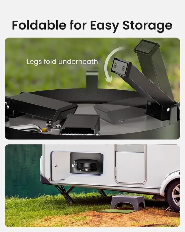 Alt view image 5 of 7 - Large Propane Fire Pit 24 Inch, Gas Fire Pit with Grill Grate, Folding Legs, Hose Hooks, Propane Tank Holder, Cover & Carry Strap, Portable Outdoor Fire Pit for Camping, 58,000 BTU