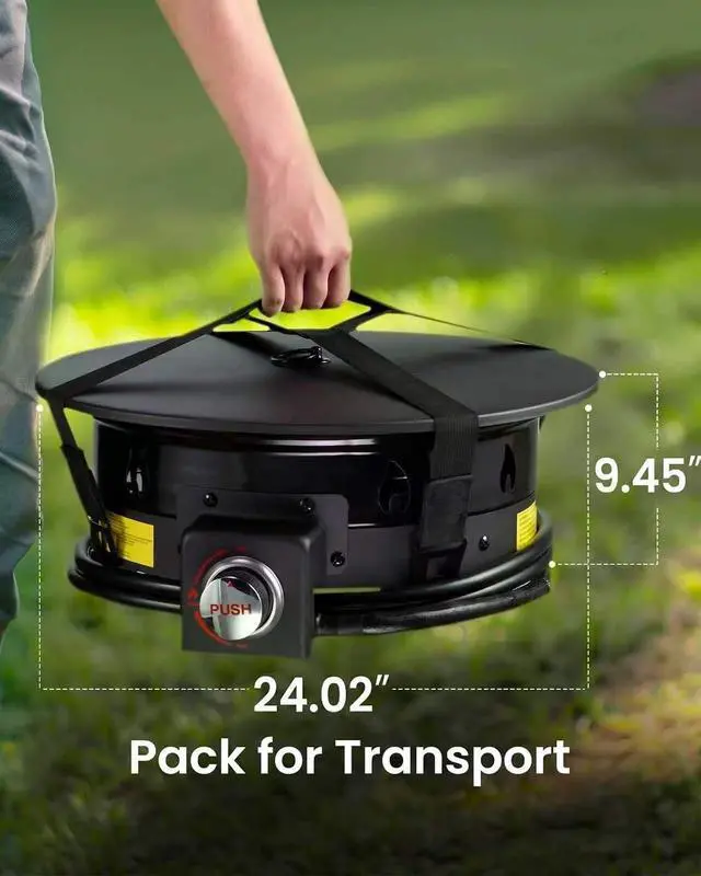 Alt view image 7 of 7 - Large Propane Fire Pit 24 Inch, Gas Fire Pit with Grill Grate, Folding Legs, Hose Hooks, Propane Tank Holder, Cover & Carry Strap, Portable Outdoor Fire Pit for Camping, 58,000 BTU