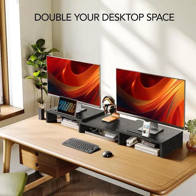 Alt view image 3 of 7 - Dual Monitor Stand Riser for 2 Monitors, Monitor Stand for Desk, Adjustable Computer Monitor Stand with 2 Slot, Multifunctional Desktop Organizer Stand for Laptop, PC, Computer, Printer