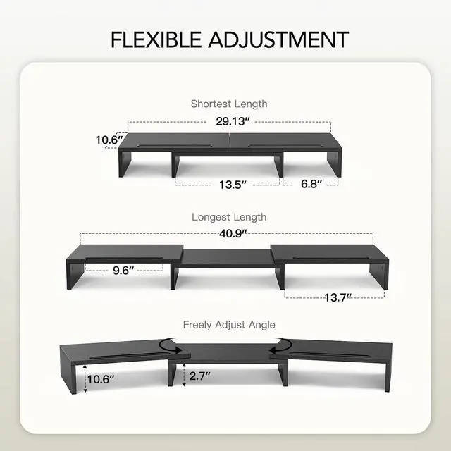 Alt view image 2 of 7 - Dual Monitor Stand Riser for 2 Monitors, Monitor Stand for Desk, Adjustable Computer Monitor Stand with 2 Slot, Multifunctional Desktop Organizer Stand for Laptop, PC, Computer, Printer