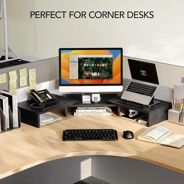 Alt view image 7 of 7 - Dual Monitor Stand Riser for 2 Monitors, Monitor Stand for Desk, Adjustable Computer Monitor Stand with 2 Slot, Multifunctional Desktop Organizer Stand for Laptop, PC, Computer, Printer