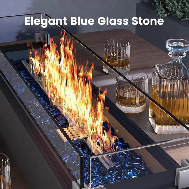 Alt view image 4 of 7 - 28 Inch Table Top Propane Fire Pit, 50,000 BTU Tabletop Firepit with Glass Wind Guard & Glass Beads, Portable Outdoor Portable Fireplace for Patio and Camping