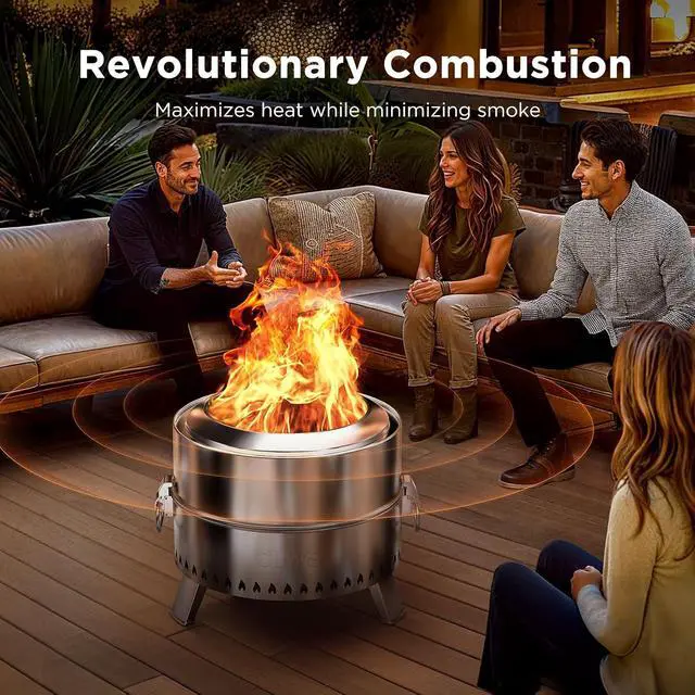Alt view image 2 of 7 - Smokeless Firepit, 19 Inch Fire Pit for Camping with Patented Technology, Portable Fire Pit for Outside with Steel Grill Rack, Fire Poker, and Bag, Easy Setup and Storage, Wood Burning