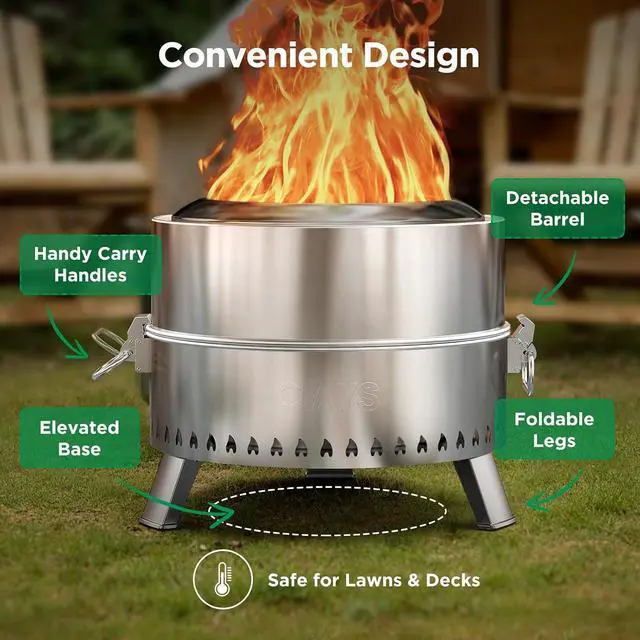 Alt view image 5 of 7 - Smokeless Firepit, 19 Inch Fire Pit for Camping with Patented Technology, Portable Fire Pit for Outside with Steel Grill Rack, Fire Poker, and Bag, Easy Setup and Storage, Wood Burning