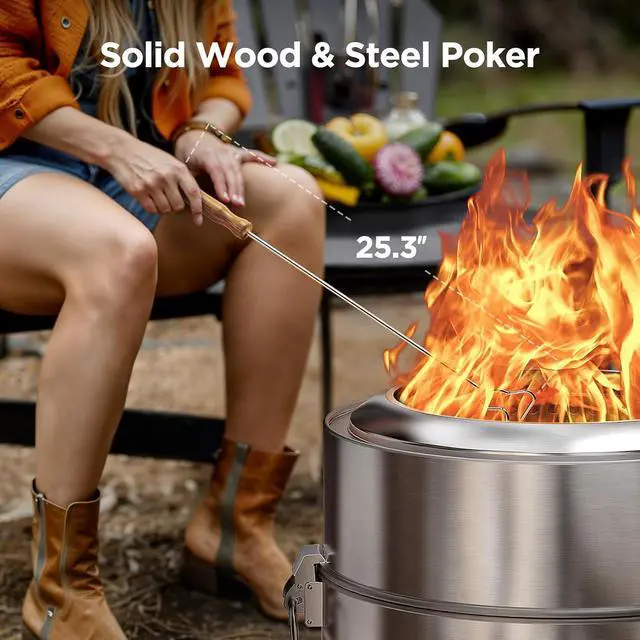 Alt view image 7 of 7 - Smokeless Firepit, 19 Inch Fire Pit for Camping with Patented Technology, Portable Fire Pit for Outside with Steel Grill Rack, Fire Poker, and Bag, Easy Setup and Storage, Wood Burning