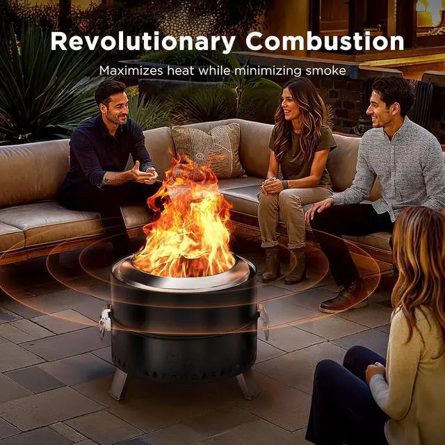 Alt view image 2 of 7 - Smokeless Firepit, 19 Inch Fire Pit for Camping with Patented Technology, Portable Fire Pit for Outside with Steel Grill Rack, Fire Poker, and Bag, Easy Setup and Storage, Wood Burning (Black)