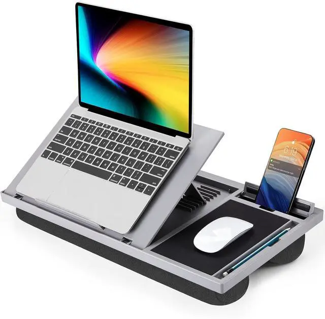 Main image of Adjustable Laptop Desk with Cushion, Mouse Pad & Cellphone Slot - Laptop Stand for Bed & Couch, Riser for Home & Office (Grey)