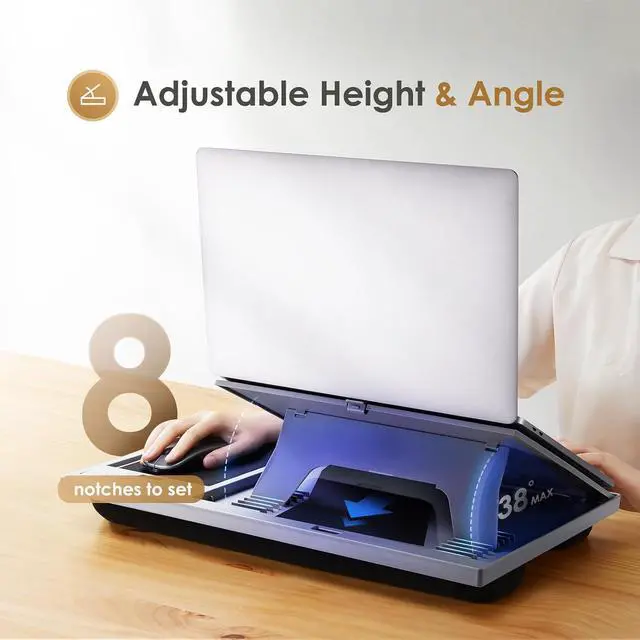 Alt view image 2 of 7 - Adjustable Laptop Desk with Cushion, Mouse Pad & Cellphone Slot - Laptop Stand for Bed & Couch, Riser for Home & Office (Grey)