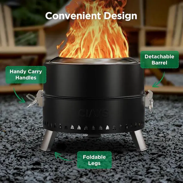 Alt view image 5 of 7 - Smokeless Firepit, 19 Inch Fire Pit for Camping with Patented Technology, Portable Fire Pit for Outside with Steel Grill Rack, Fire Poker, and Bag, Easy Setup and Storage, Wood Burning (Black)