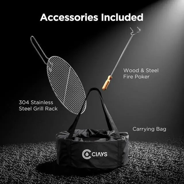 Alt view image 6 of 7 - Smokeless Firepit, 19 Inch Fire Pit for Camping with Patented Technology, Portable Fire Pit for Outside with Steel Grill Rack, Fire Poker, and Bag, Easy Setup and Storage, Wood Burning (Black)