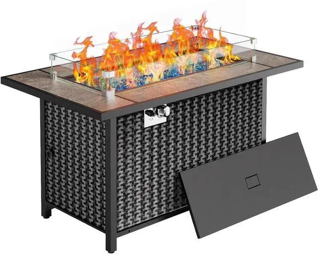 Main image of 43 Fire Pit Table, Outdoor Propane Fire Pit Table with Premium Ceramic Tabletop, Glass Wind Guard, Lid, Glass Rock, 50,000 BTU CSA-Certified Gas Fire Pits for Outside Patio, Party, Deck