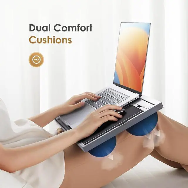 Alt view image 3 of 7 - Adjustable Laptop Desk with Cushion, Mouse Pad & Cellphone Slot - Laptop Stand for Bed & Couch, Riser for Home & Office (Grey)