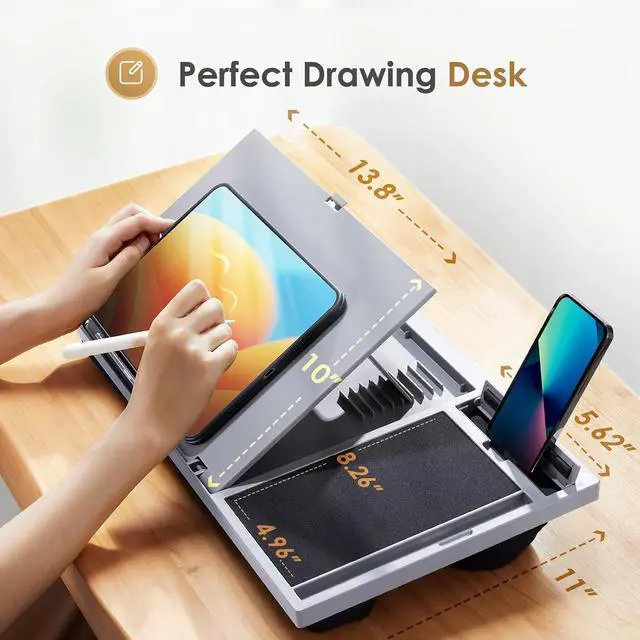 Alt view image 5 of 7 - Adjustable Laptop Desk with Cushion, Mouse Pad & Cellphone Slot - Laptop Stand for Bed & Couch, Riser for Home & Office (Grey)
