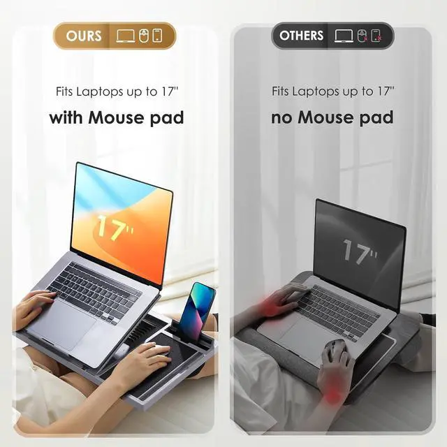Alt view image 6 of 7 - Adjustable Laptop Desk with Cushion, Mouse Pad & Cellphone Slot - Laptop Stand for Bed & Couch, Riser for Home & Office (Grey)