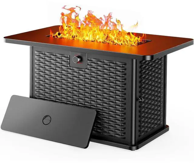 Main image of 43-Inch Rectangular Propane Fire Pit with 60,000 BTU Output, Gas with Cover & Rocks, Table CSA-Certified 2 in 1Table Gatherings Parties with 304 Stainless Steel H-Burner
