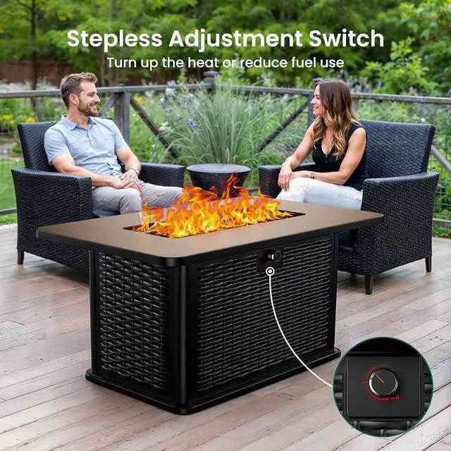Alt view image 6 of 7 - 43-Inch Rectangular Propane Fire Pit with 60,000 BTU Output, Gas with Cover & Rocks, Table CSA-Certified 2 in 1Table Gatherings Parties with 304 Stainless Steel H-Burner