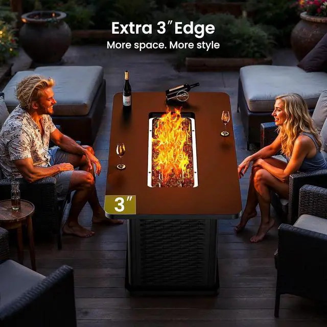 Alt view image 7 of 7 - 43-Inch Rectangular Propane Fire Pit with 60,000 BTU Output, Gas with Cover & Rocks, Table CSA-Certified 2 in 1Table Gatherings Parties with 304 Stainless Steel H-Burner