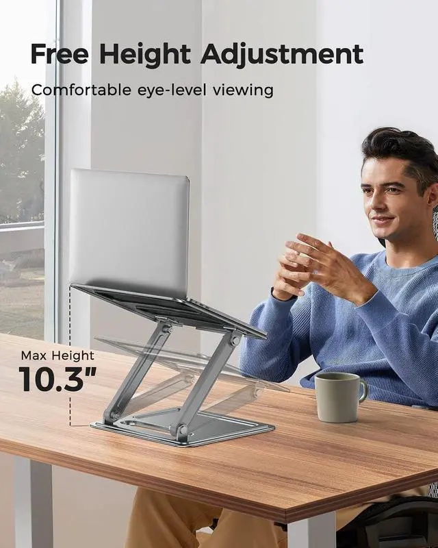 Alt view image 2 of 7 - Adjustable Laptop Stand, Portable for 17.3inch Laptops, Holds Up to 17.6lbs, Ergonomic Posture & Heat Dissipation - Gray