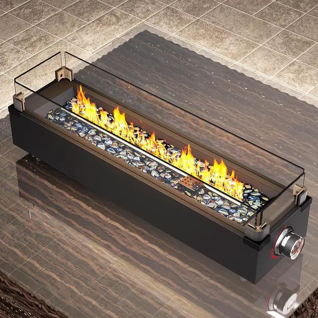 Alt view image 2 of 7 - 28 Inch Tabletop Propane Fire Pit, 50000 BTU Table top Firepit with Glass Wind Guard & Glass Beads, Portable Outdoor Portable Fireplace for Patio and Camping