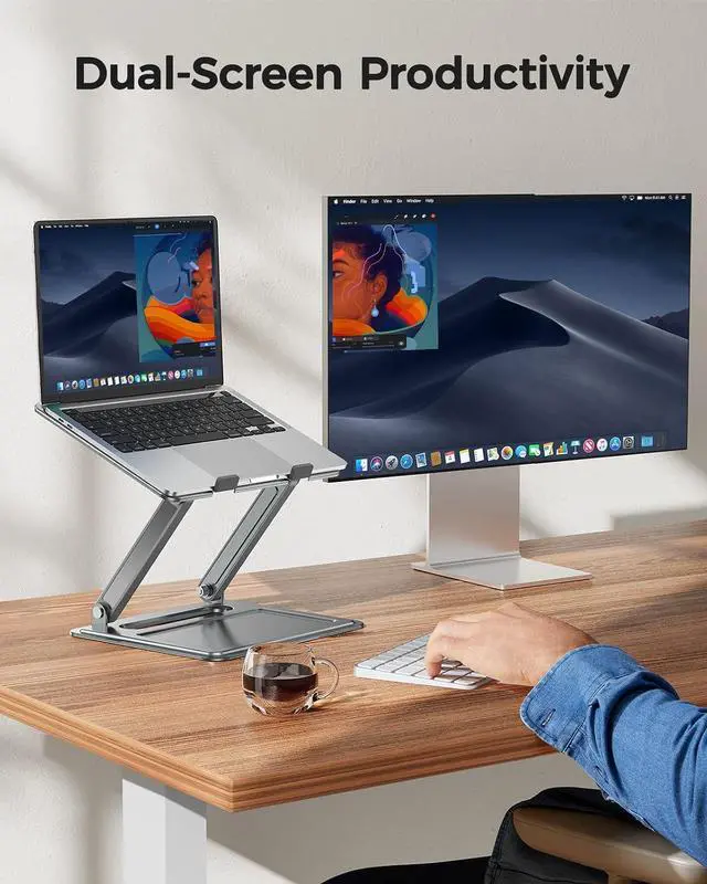 Alt view image 7 of 7 - Adjustable Laptop Stand, Portable for 17.3inch Laptops, Holds Up to 17.6lbs, Ergonomic Posture & Heat Dissipation - Gray