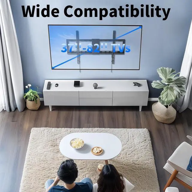 Alt view image 3 of 7 - Fixed TV Wall Mount for 37-82 inch TVs, TV Wall Bracket with Adjustable Pull Cords, Max 600 x 400mm, Hold up to 132 lbs
