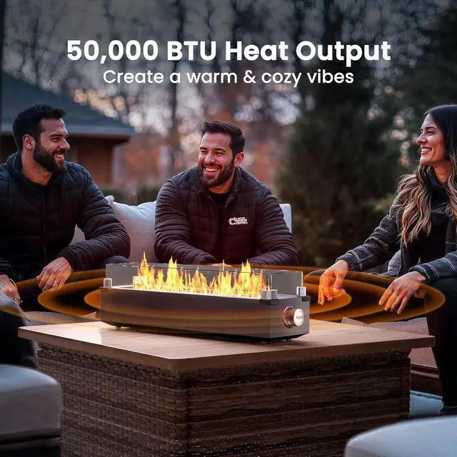 Alt view image 3 of 7 - 28 Inch Tabletop Propane Fire Pit, 50000 BTU Table top Firepit with Glass Wind Guard & Glass Beads, Portable Outdoor Portable Fireplace for Patio and Camping