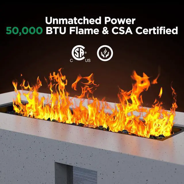 Alt view image 3 of 7 - 43Inch Propane Fire Pit, 50000 BTU Outdoor Gas Fire Pit Table with CSA Certification, Glass Rocks, Rectangular Heater for Patio, Backyard, Deck, Balcony, with Waterproof Cover & Adjustable Legs