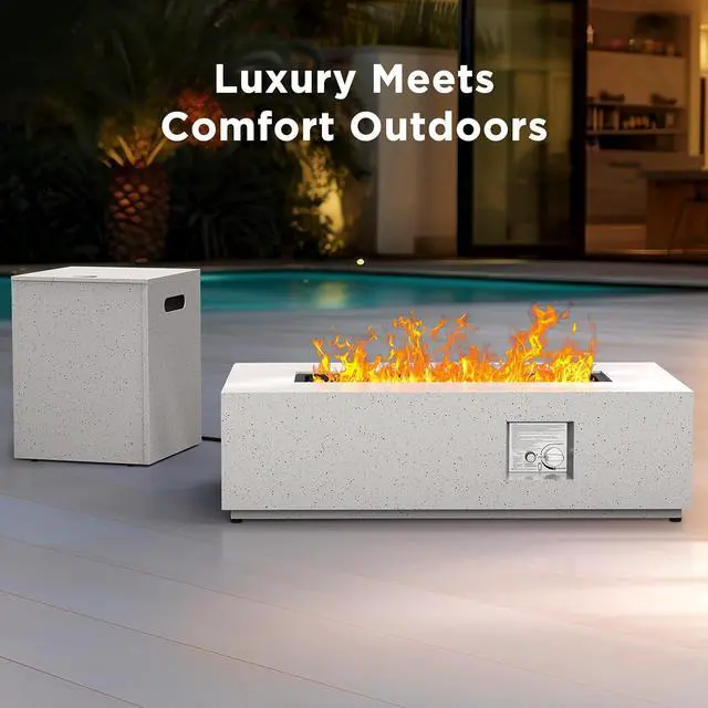 Alt view image 2 of 7 - 43Inch Propane Fire Pit, 50000 BTU Outdoor Gas Fire Pit Table with CSA Certification, Glass Rocks, Rectangular Heater for Patio, Backyard, Deck, Balcony, with Waterproof Cover & Adjustable Legs
