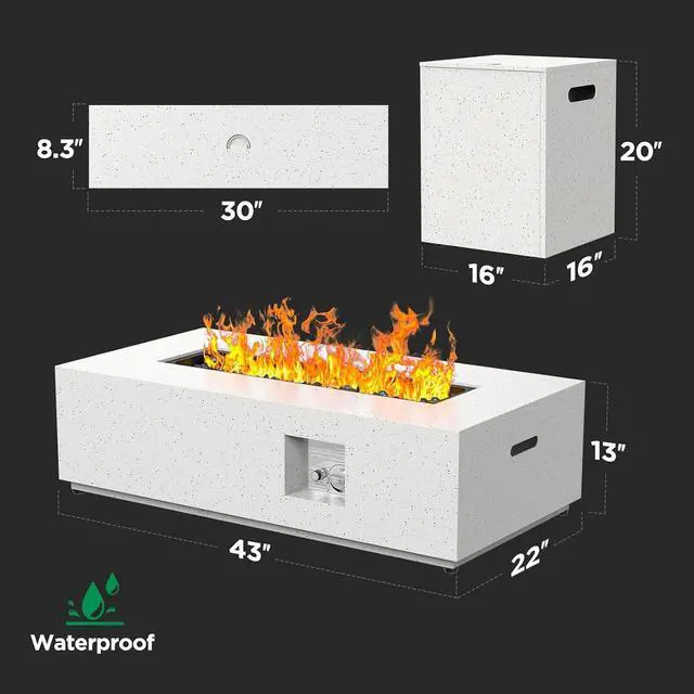 Alt view image 4 of 7 - 43Inch Propane Fire Pit, 50000 BTU Outdoor Gas Fire Pit Table with CSA Certification, Glass Rocks, Rectangular Heater for Patio, Backyard, Deck, Balcony, with Waterproof Cover & Adjustable Legs