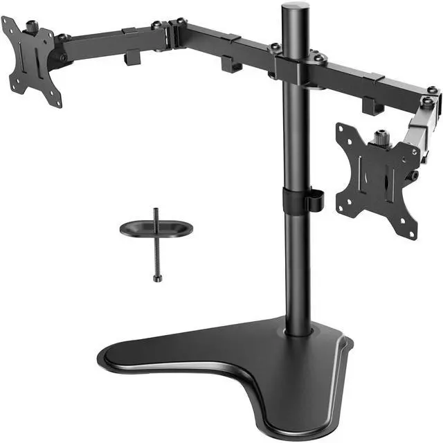 Main image of Dual Monitor Stand for Two 13-32 inch Flat Curved LCD Screens with Swivel, Tilt, Rotation & Height Adjustable Free Standing, Black