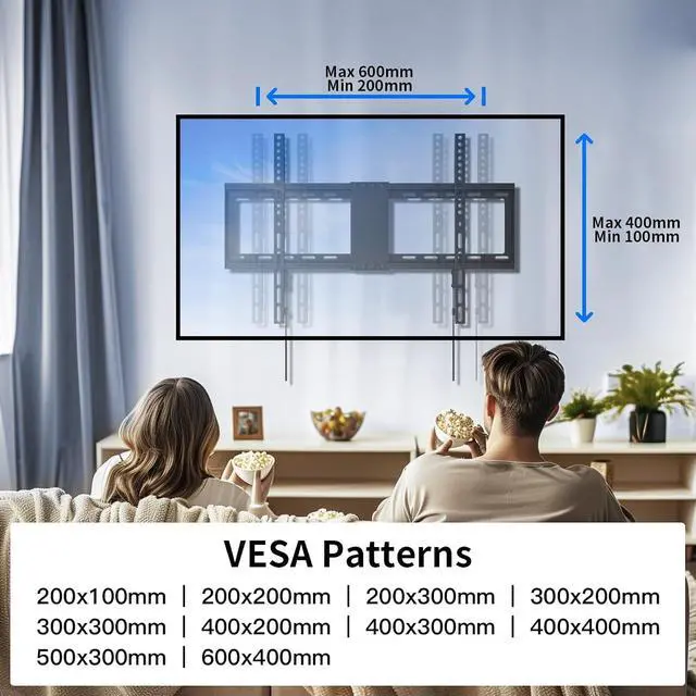 Alt view image 5 of 7 - Fixed TV Wall Mount for 37-82 inch TVs, TV Wall Bracket with Adjustable Pull Cords, Max 600 x 400mm, Hold up to 132 lbs
