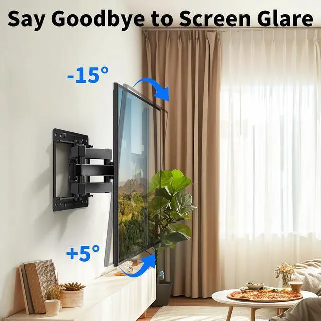 Alt view image 2 of 7 - Full Motion Swivel TV Wall Mount Bracket for 26-70 inch Flat Curved TVs, Hold up to 99 lbs,Max 400x400mm, Fits 12/16 Wood Studs with Articulating Dual Arms