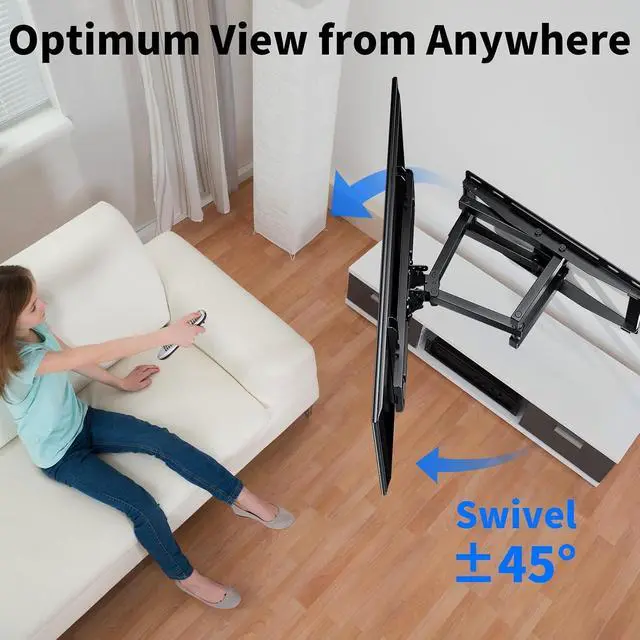 Alt view image 3 of 7 - Full Motion Swivel TV Wall Mount Bracket for 26-70 inch Flat Curved TVs, Hold up to 99 lbs,Max 400x400mm, Fits 12/16 Wood Studs with Articulating Dual Arms