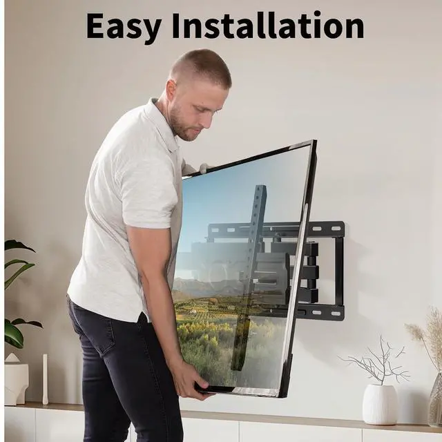 Alt view image 4 of 7 - Full Motion Swivel TV Wall Mount Bracket for 26-70 inch Flat Curved TVs, Hold up to 99 lbs,Max 400x400mm, Fits 12/16 Wood Studs with Articulating Dual Arms