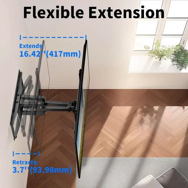 Alt view image 6 of 7 - Full Motion Swivel TV Wall Mount Bracket for 26-70 inch Flat Curved TVs, Hold up to 99 lbs,Max 400x400mm, Fits 12/16 Wood Studs with Articulating Dual Arms