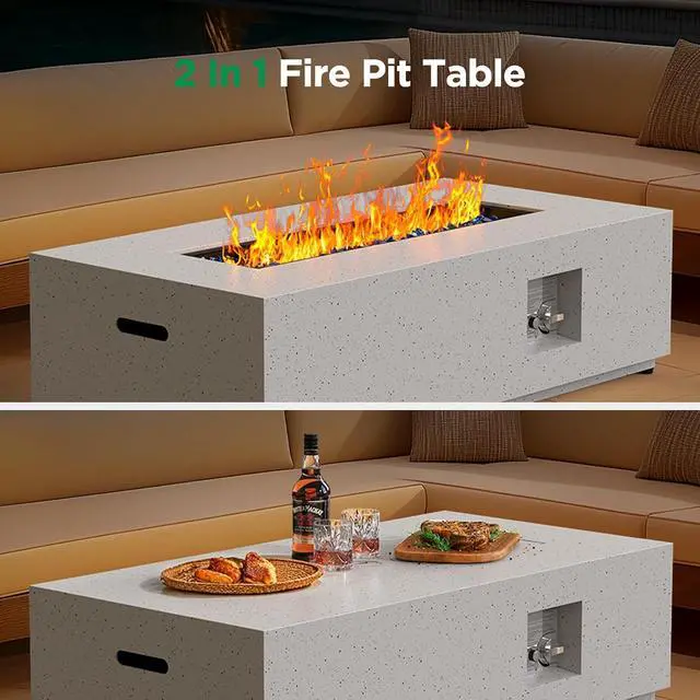 Alt view image 6 of 7 - 43Inch Propane Fire Pit, 50000 BTU Outdoor Gas Fire Pit Table with CSA Certification, Glass Rocks, Rectangular Heater for Patio, Backyard, Deck, Balcony, with Waterproof Cover & Adjustable Legs
